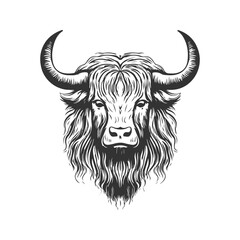 yak monster, vintage logo line art concept black and white color, hand drawn illustration