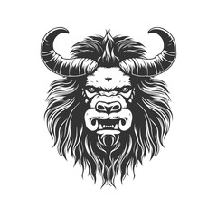 yak monster, vintage logo line art concept black and white color, hand drawn illustration