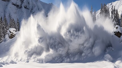 snow avalanche in the mountains, representing the risks of winter weather in high-altitude regions generative ai