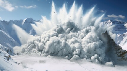 snow avalanche in the mountains, representing the risks of winter weather in high-altitude regions generative ai