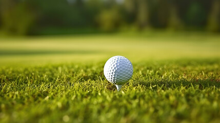 Obraz premium A Golf Ball Rests on the Beautiful Greens of the Golf Course. Generative AI