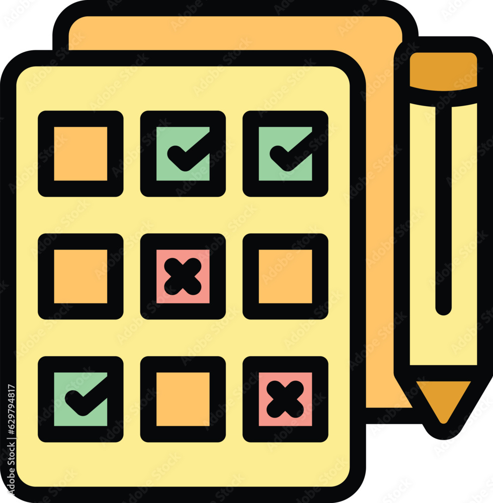Poster university to do list icon outline vector. office study. digital exam color flat