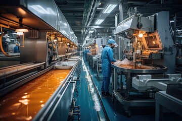 Obraz premium Food packing factory workers are working.