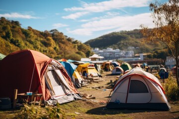 Campsite With Colorful Tents, Generative AI