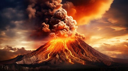 volcanic eruption with lava flowing down the mountainside, illustrating the raw power of nature generative ai