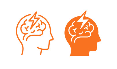 Stroke brain icons. Vector illustration isolated on white.