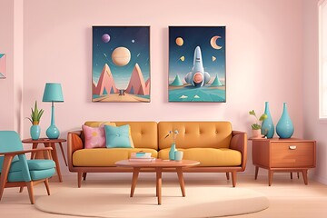 Modern aesthetics and space landscapes with pastel tones mock up
