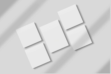 Blank paper for mockup with shadow overlay. 3D Render.