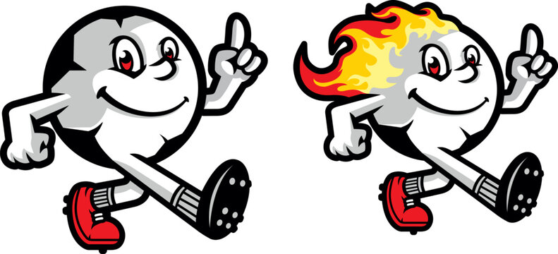 Fun and Happy Soccer Football Flame Cartoon Mascot