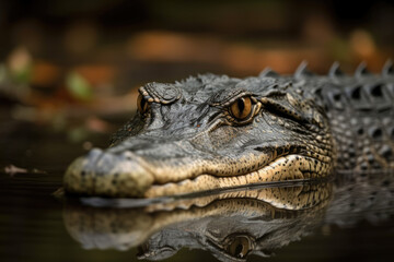 Alligator on the surface of the water. Generative AI.