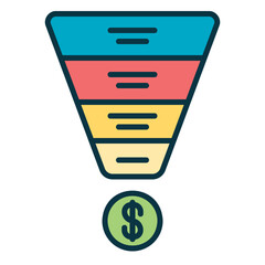 Marketing funnel icon to illustrate advertising comparison and conversion to purchase