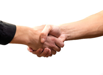 close up photo handshake gesture on white background