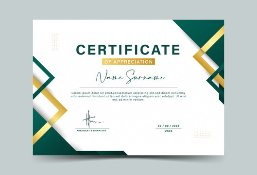 Dark green and gold geometric effect achievement certificate template