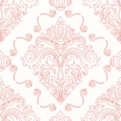 Obraz na płótnie Canvas Classic pink seamless vector pattern. Damask orient ornament. Classic vintage background. Orient pattern for fabric, wallpapers and packaging