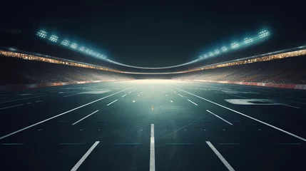 Keuken foto achterwand Formule 1 Asphalt racing track finish line and illuminated race sport stadium at night. Generative AI