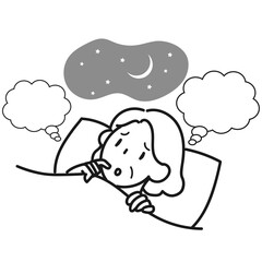 思い悩んで眠れないシニア女性のイラスト