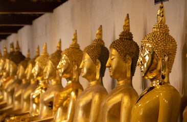 Group of seated Buddha statue in Wat Phra Sri Rattana Mahathat temple in Phitsanulok province.