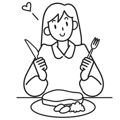 笑顔でがっつり食べる若い女性