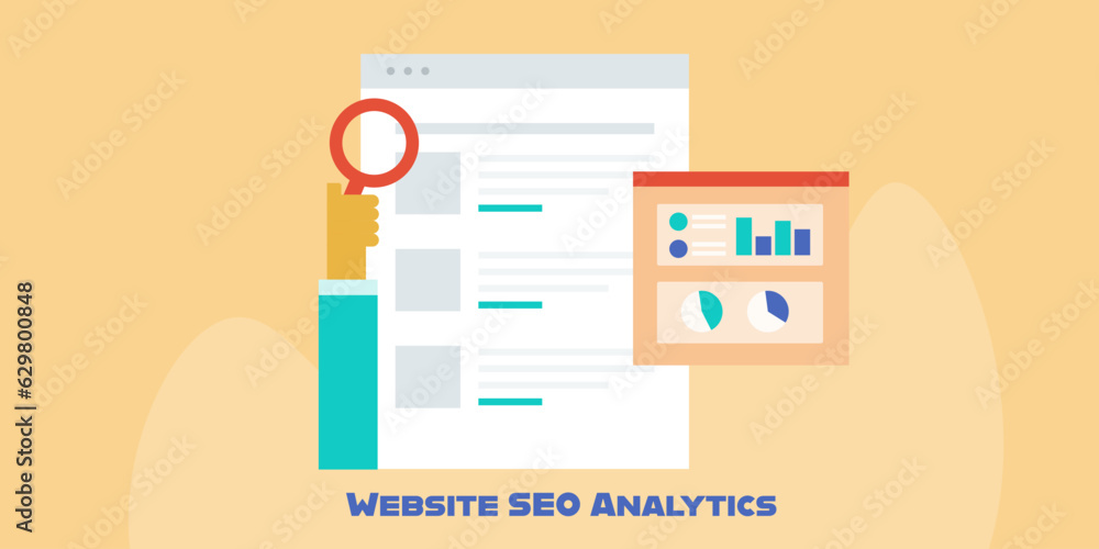 Poster businessman checking website ranking on search engine page, business intelligence software display s