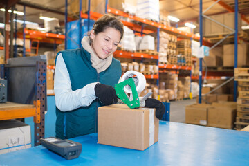 worker in warehouse preparing goods for dispatch