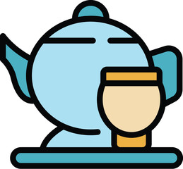 Tea meditation icon outline vector. Woman yoga. Home room color flat