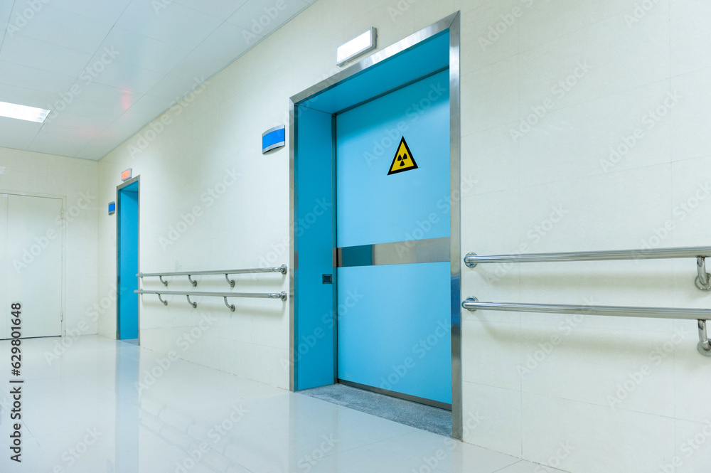 Wall mural corridor in hospital with doors closed