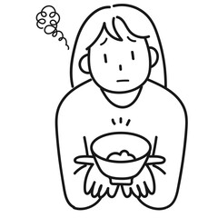 ダイエットのためにご飯を減らして不満顔の若い女性