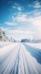 Fototapeta na wymiar Sunny winter road covered with snow. Generative AI