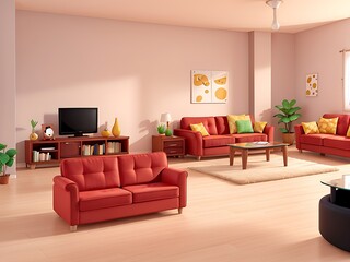 Living room interior with sofa and tv, apartment 8k
