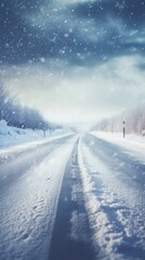 Obraz premium Sunny winter road covered with snow. Generative AI