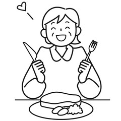 笑顔でがっつり食べるシニア女性