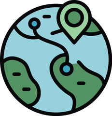 Global parcel location icon outline vector. Export box. Order date color flat