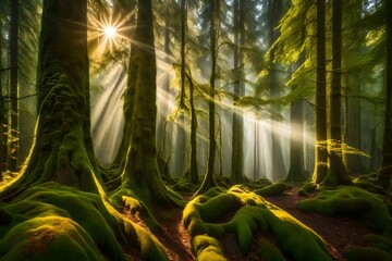 green forest and sun
