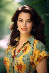 Fototapeta premium Portrait of a happy brunette woman in summer