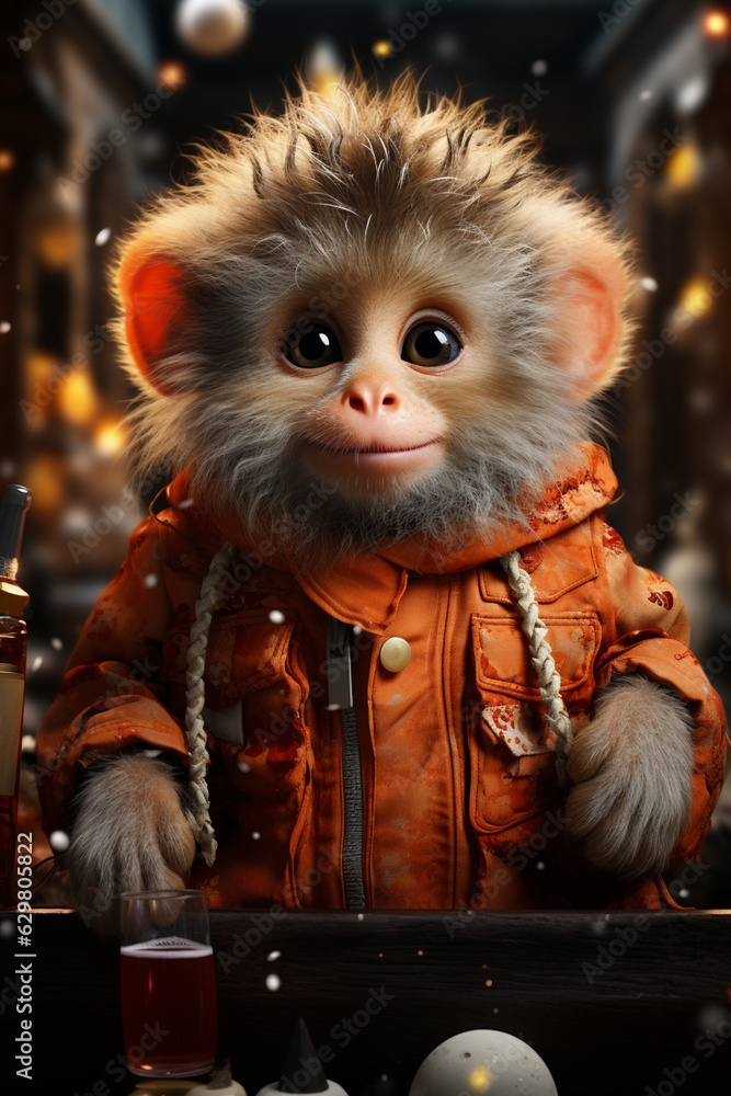 Aufkleber a whimsical new year background with cute monkey celebrating in festive outfits. generative ai techn