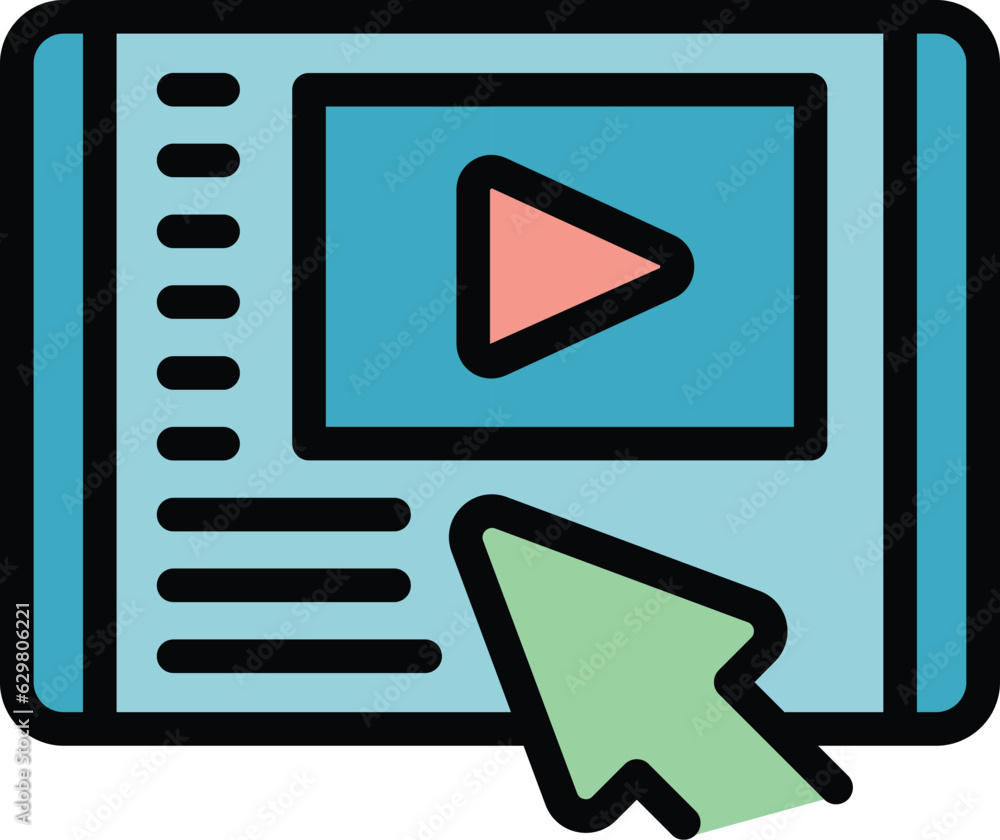 Poster click video tutorial icon outline vector. computer online. screen distance color flat