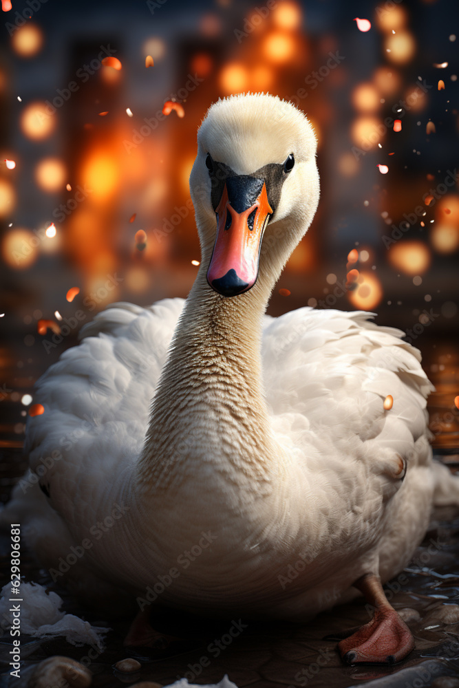 Aufkleber a whimsical new year background with cute swan celebrating in festive outfits. generative ai technol