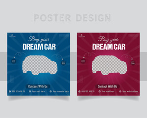 Creative and modern car social media poster design template. 