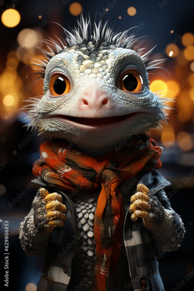 Aufkleber a whimsical new year background with cute lizard celebrating in festive outfits. generative ai techn