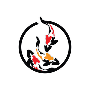 Koi Fish Logo Design, Chinese Lucky And Triumph Ornamental Fish Vector, Company Brand Gold Fish Icon