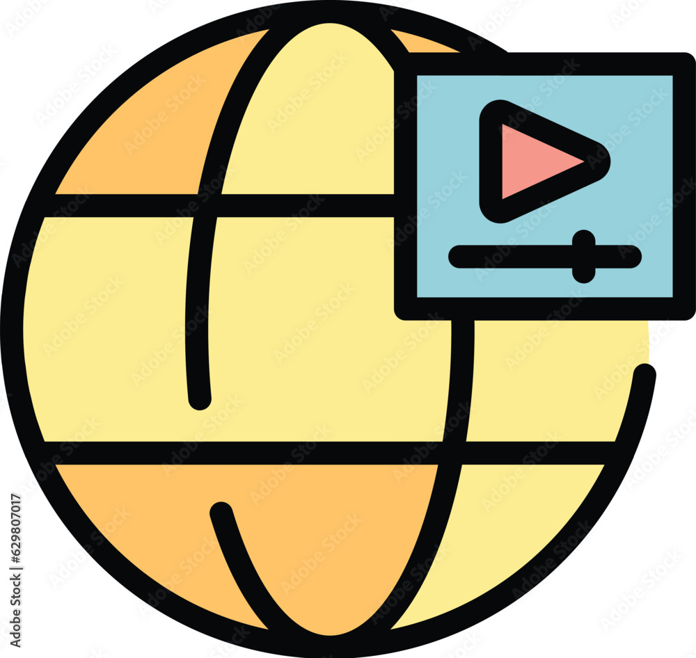 Poster global tutorial icon outline vector. screem distance. watch button color flat