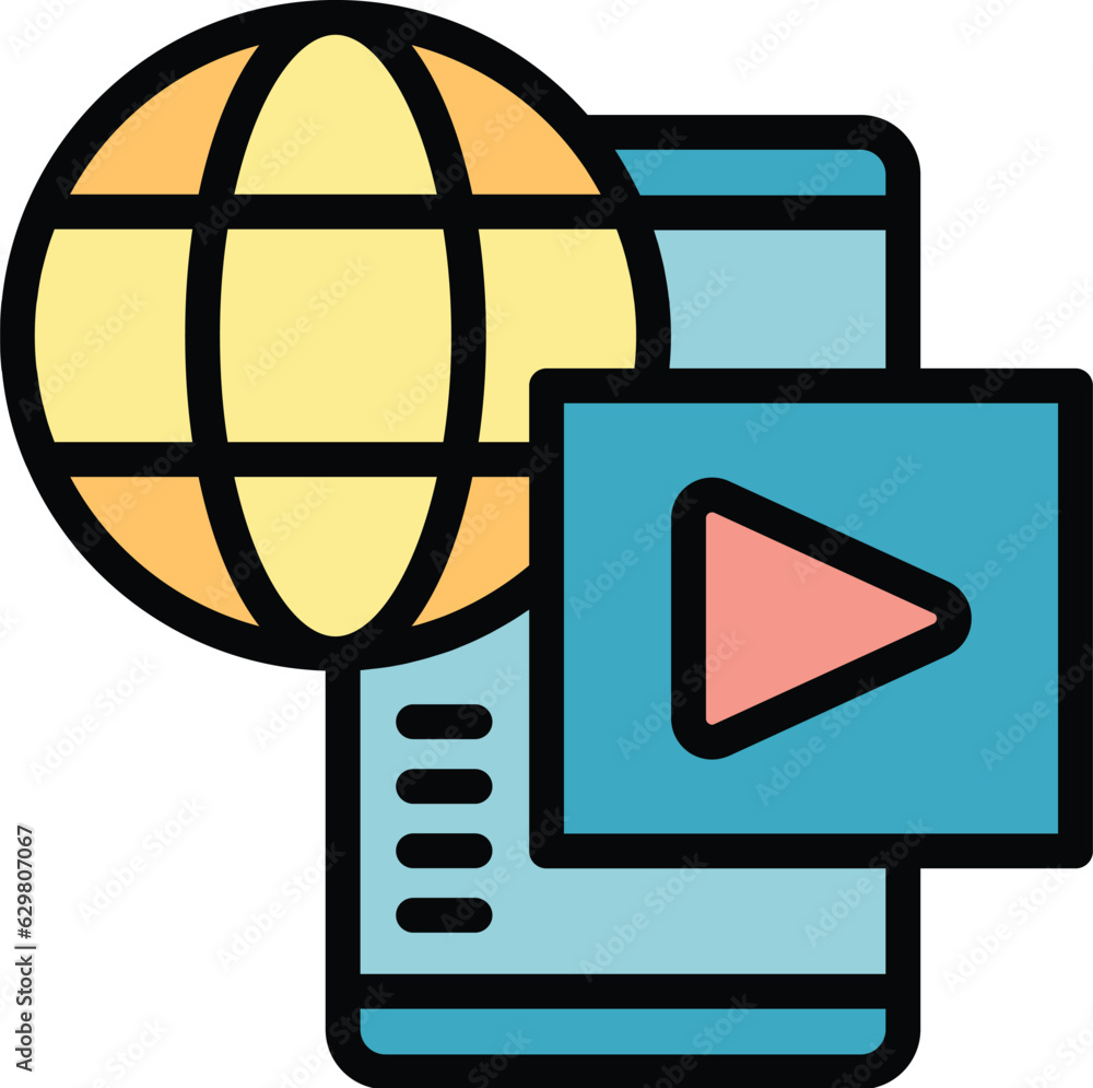 Wall mural global service icon outline vector. call movie. video webinar color flat