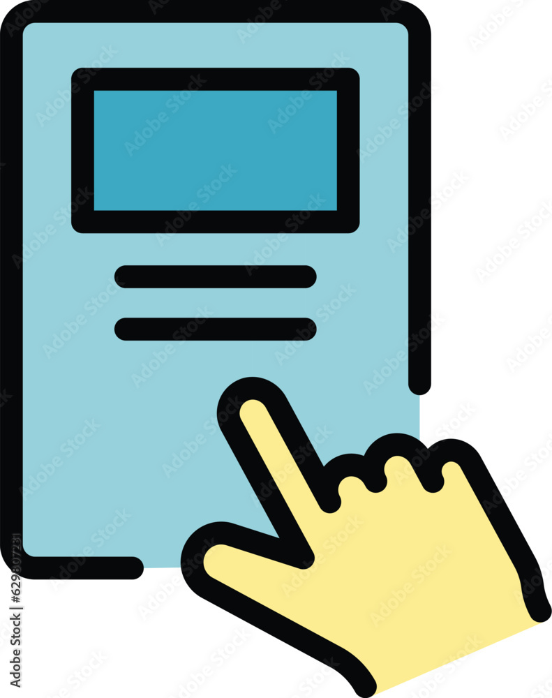 Poster click online tutorial icon outline vector. video computer. call movie color flat