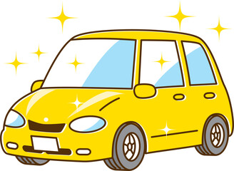 ピカピカに輝くかわいい黄色い自動車
