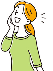 上を見上げて喜ぶ若い女性