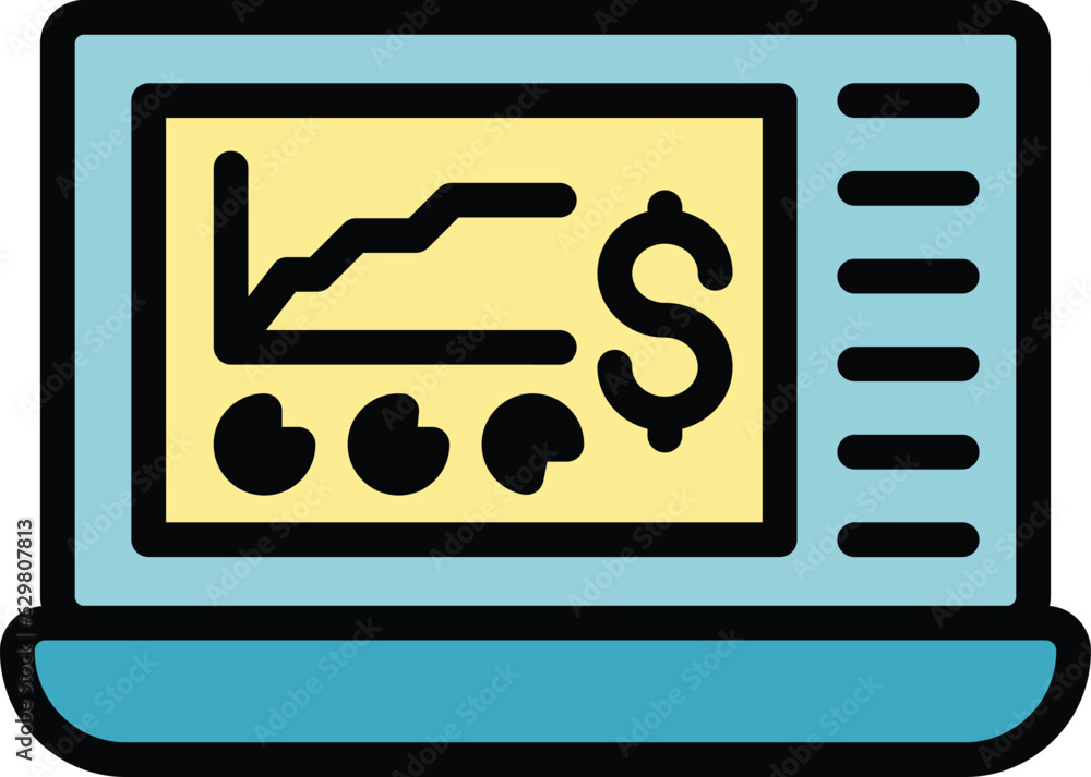 Wall mural finance tutorial icon outline vector. video webinar. computer online color flat