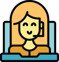 Video call icon outline vector. Webinar computer. Movie button color flat