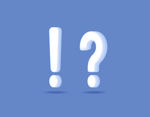Question mark and exclamation mark 3D. Questions and Attention. symbols or icons. 3D concept design and minimalism. vector elements. blue background