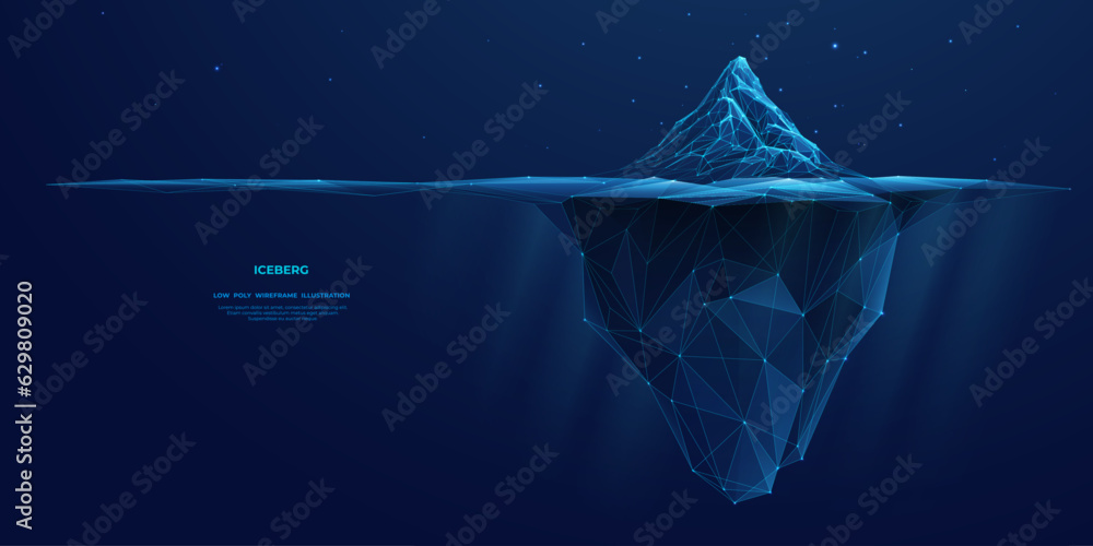 Fototapete digital antarctic iceberg in the ocean in futuristic polygonal style on dark blue technology backgro