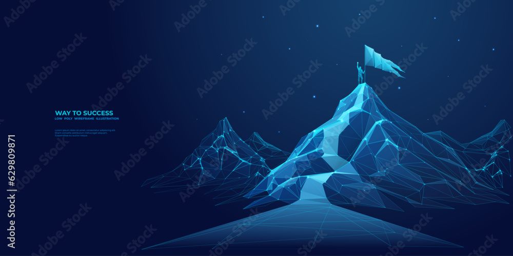 Aufkleber digital mountain with a flag and a professional climbing businessman on the top. abstract goals achi